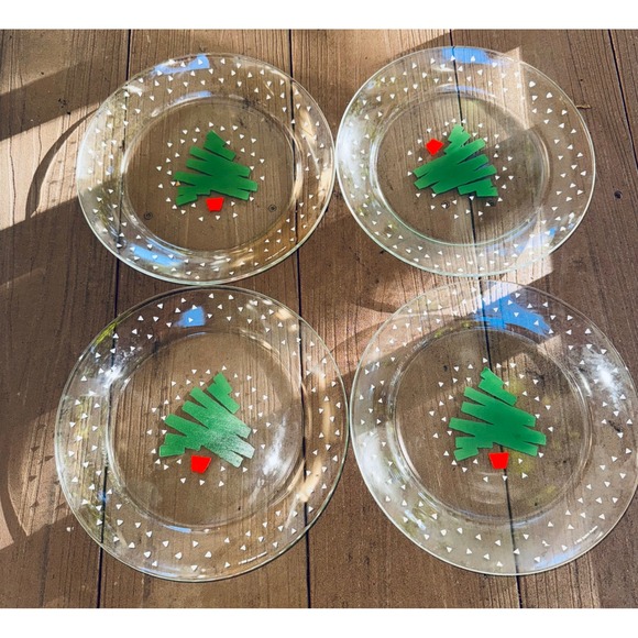 Arcoroc France Christmas Tree Plate Set of 4 Holiday Dessert Appetizer - Picture 1 of 5